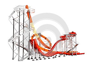 Modern large slides for water park and beach entertainment in summer 3d rendering on white background no shadow