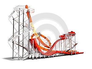 Modern large slides for water park and beach entertainment in summer 3d rendering on white background with shadow