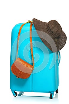 The modern large suitcase on white background