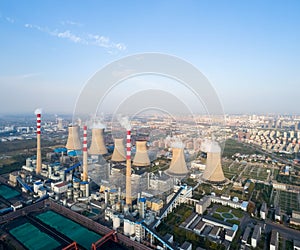Aerial view of thermal power plant photo