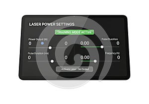 Modern laser power settings interface on tablet screen
