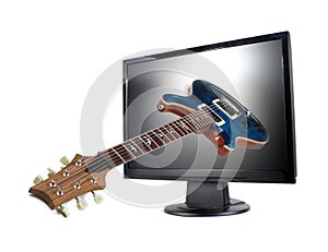 Modern lcd monitor and guitar