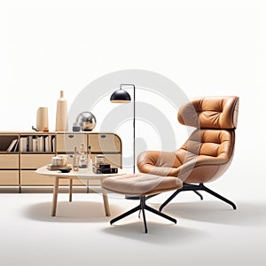 Modern Leather Lounge Chair With Coffee Table - Eiko Ojala Style