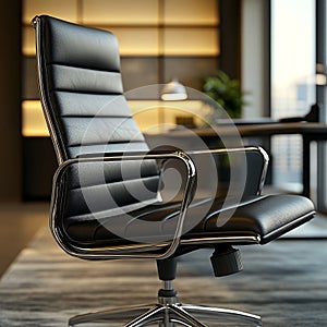 Modern leather office chair in elegant workspace setting.