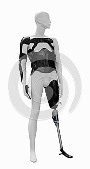 Modern leg prosthesis on a human mannequin.