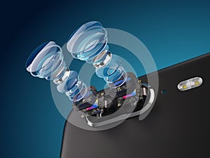 Modern lens of smartphone double camera structure. New features for a smartphone camera concept