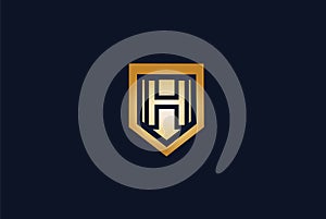 Modern Letter H Shield Logo Design Template.