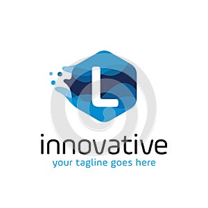 Modern letter L technology logo design vector with hexagon and blue wave motion concept. multimedia, digital, innovation, creative