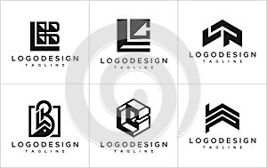 Modern letter logo collection. LB L B LC L C LP L P logo design template set.
