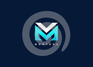 Modern Letter Type MV Blue Logo Shape