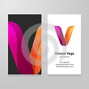 Modern letter v twisted Business card template