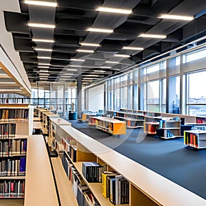 A modern library with flexible spaces that cater to various learning styles and information needs3