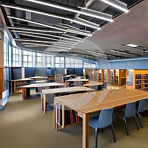 A modern library with flexible spaces that cater to various learning styles and information needs4