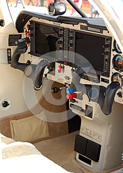 Modern light airplane cockpit