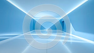 Modern light blue architectural interior with linear lighting and dramatic light patterns