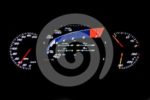 Modern light car mileage on black background 42 MPH