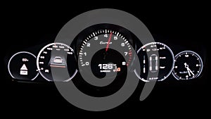 Modern light car mileage on black background 4k