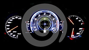 Modern light car mileage on black background MPH