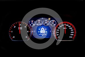 Modern light car mileage on black background TSI photo