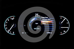 Modern light car mileage on black Display theme 25 mph