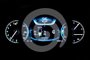 Modern light car mileage on black Fuel economy 25 mph