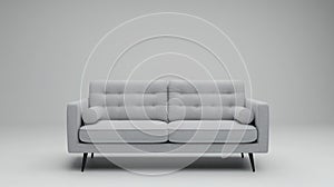 Modern Gray Sofa Couch with Button Tufting and Bolster Pillows on Gray Background