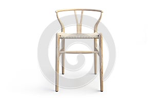 Modern light wood stool with wicker seat. 3d render