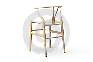 Modern light wood stool with wicker seat. 3d render