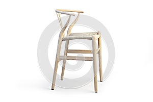 Modern light wood stool with wicker seat. 3d render