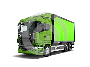 Modern lime green truck with green trailer to transport goods ar