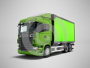 Modern lime green truck with green trailer to transport goods ar