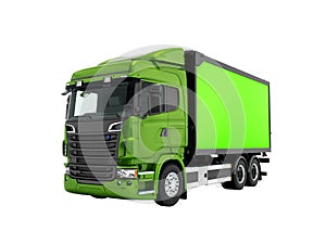 Modern lime green truck with green trailer to transport goods ar