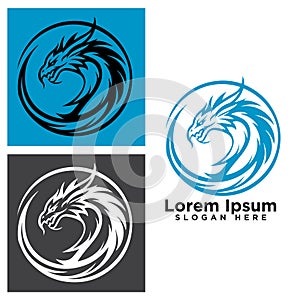 modern line art creative company logo viking style ice dragon