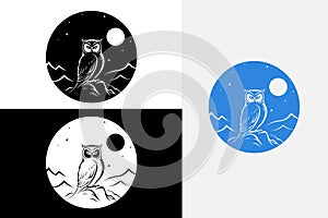modern line art owl circle vector white logo sample clean design art