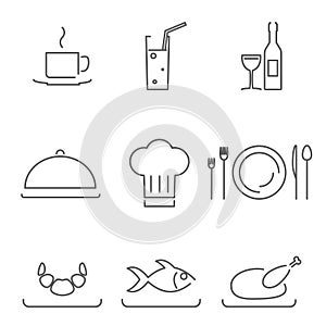 Modern Line Chef Restaurant Food Cuisine Icons and