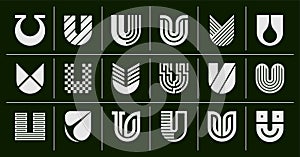 Modern line company letter U logo design set photo