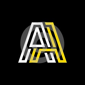 Modern Line Letter AA vector design, logo icon on black background