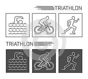 Modern line logo triathlon. Vector black and white figure triath