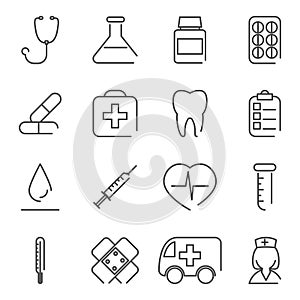 Modern Line Medical Treatment Icons and Symbols