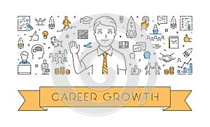 Modern line web banner for career growth