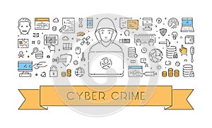 Modern line web banner for cyber crime