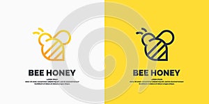 Modern linear logos for beekeepers. The stickers on the products of the apiary. Vector label for bee honey.