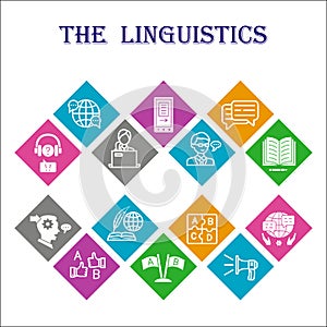 Modern linguistics Infographic design template. Education inphographic visualization with fourteen steps square design