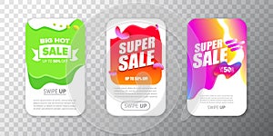 Modern liquid mobile sale banners set . Hot Sale banner design template , Super sale special offer web horizontal