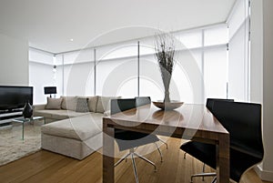 Modern living area with large designer sofa