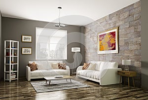 Modern living room 3d rendering