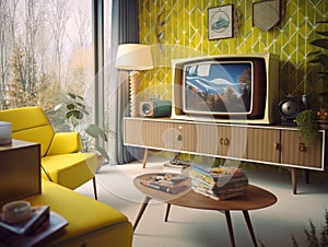 Modern living room with a 50s retro design concept.