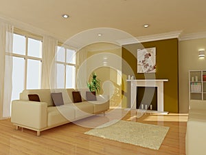 Obraz moderného obývacej miestnosti - 3D render Ilustráciu