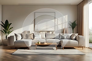 A modern living room with air conditioner for fresh natural energy efficient. An apartment with stylish Sofa for Interior Design
