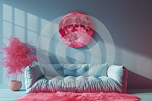 Modern Living Room With Couch and Pink Rug. Generative AI